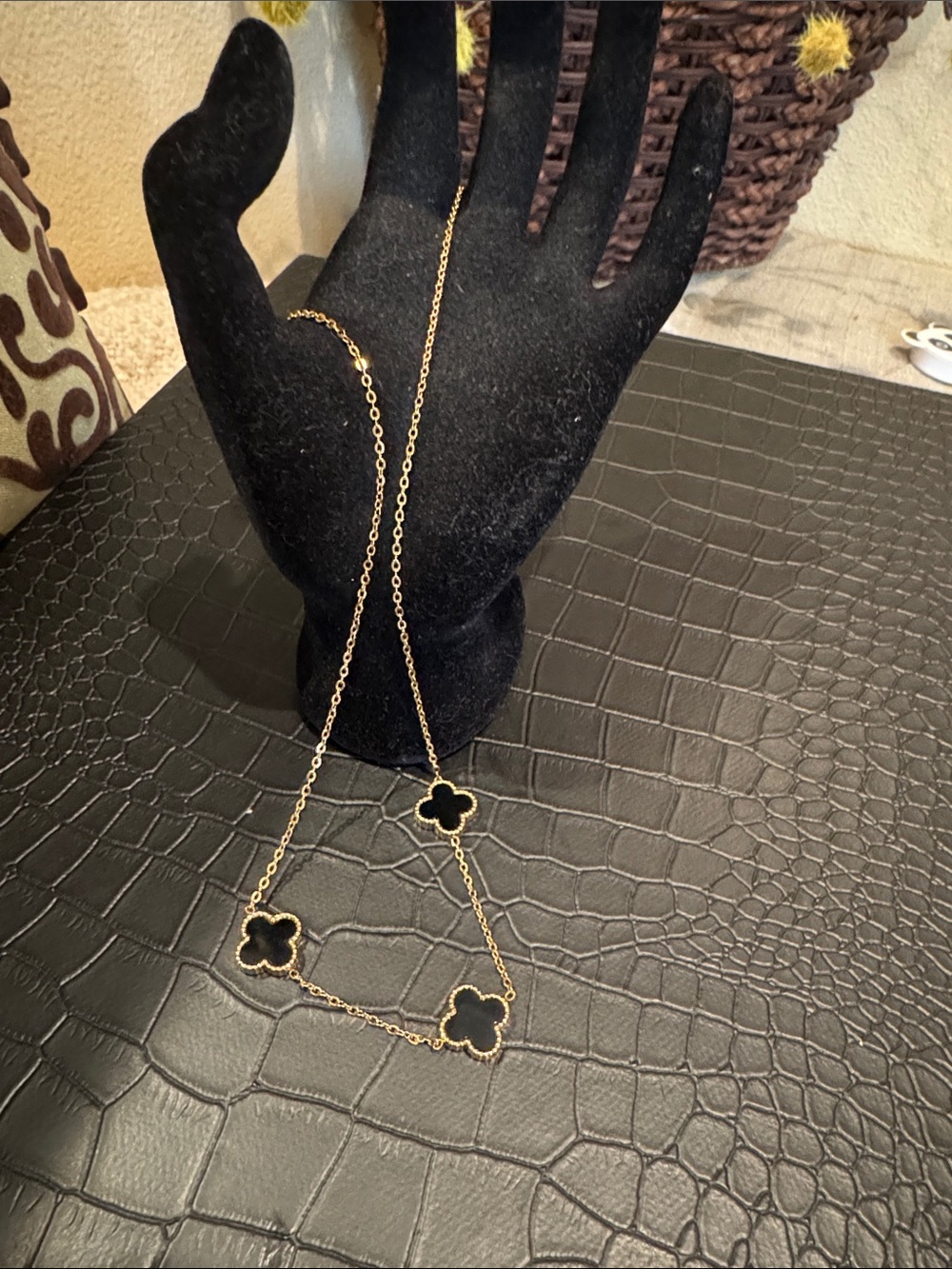 Clover VCA Style Black and Gold  Color Necklace
